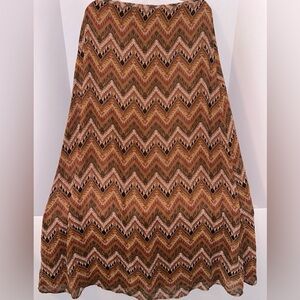 Vintage Maxi Skirt geometric‎ pattern sheer fabric, fully lined sz MEDIUM